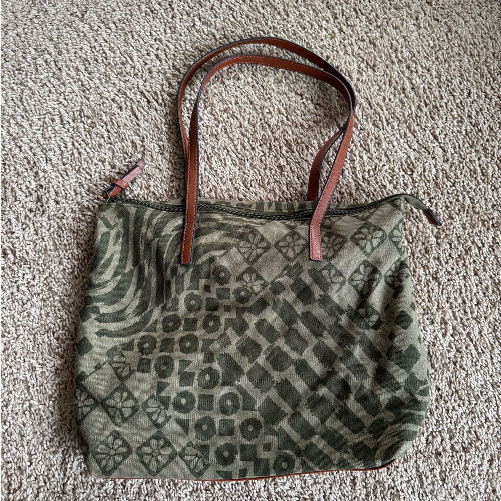 Sonoma Geometric Olive Tote Bag
